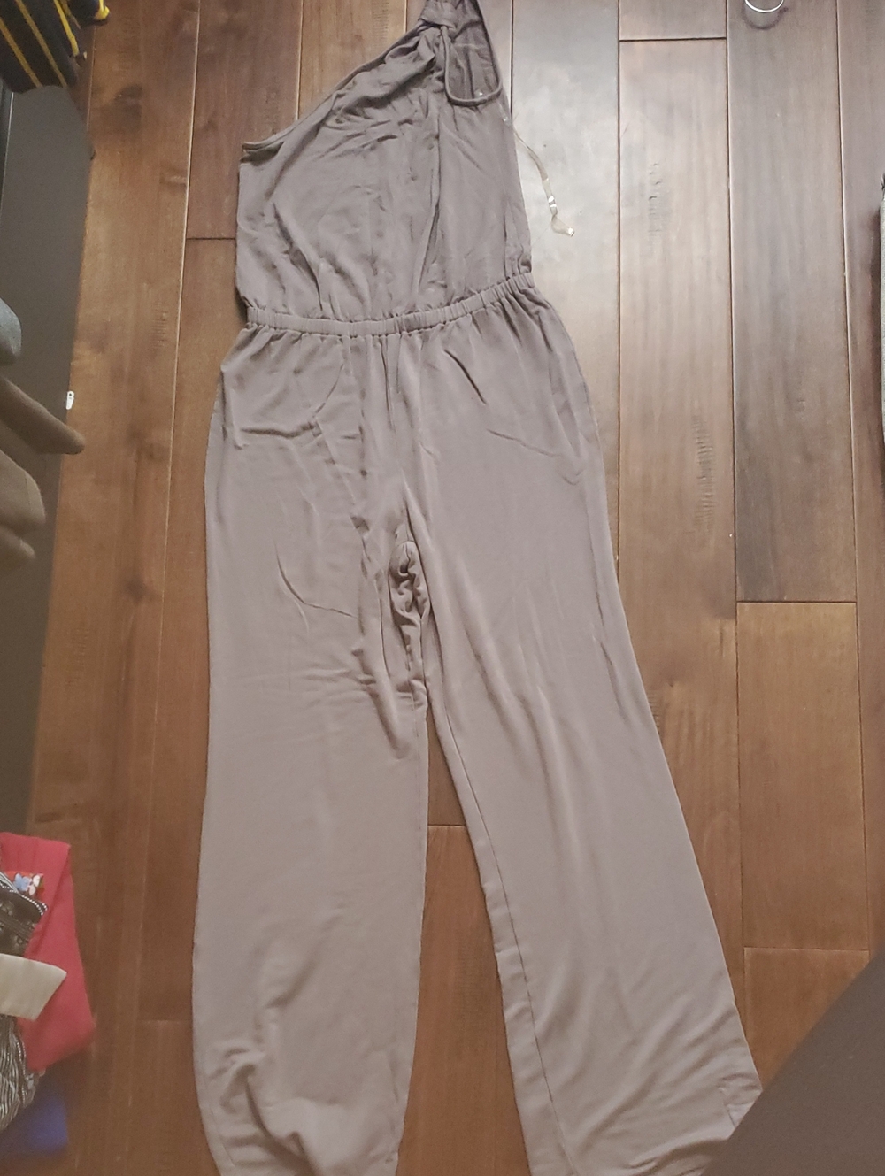 One-Shoulder Taupe Halston Wide-Leg Jumpsuit Size Small